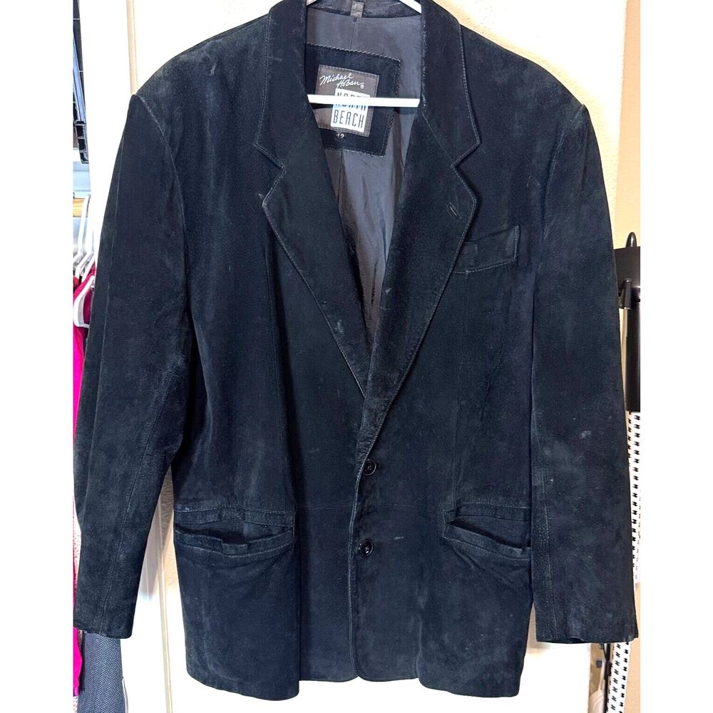 VTG North Beach 100% Black Suede Leather Jacket Blazer Mens 42R Michael Hoban